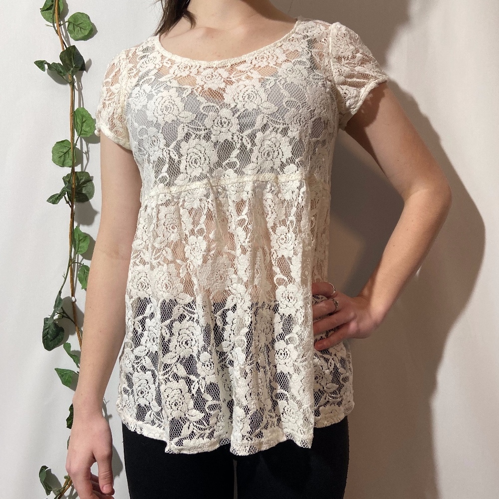 y2k A. Byer White Rose Lace Layering Top Size Medium